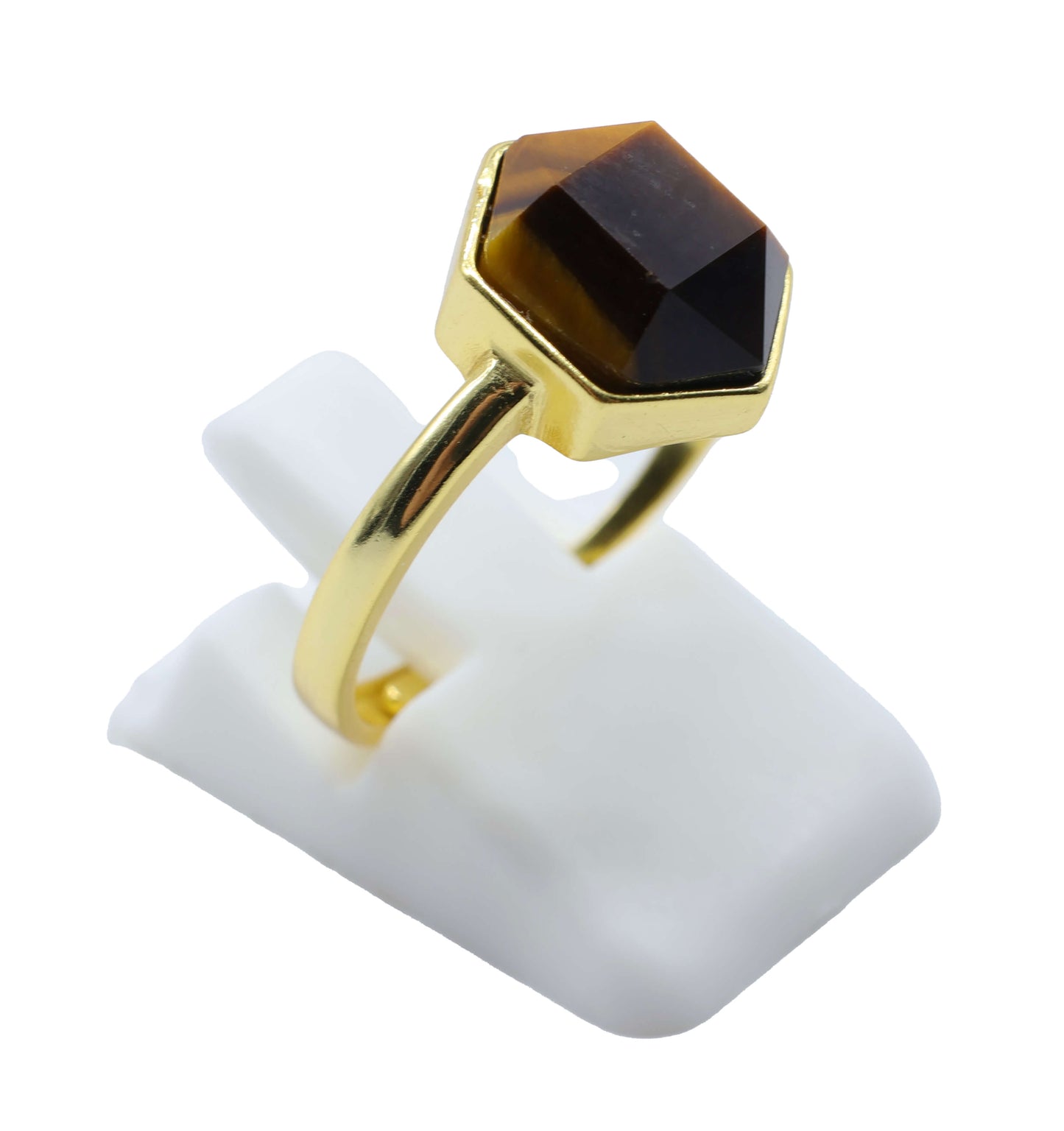 Bague Argent 925 Oeil de Tigre Hexagonale