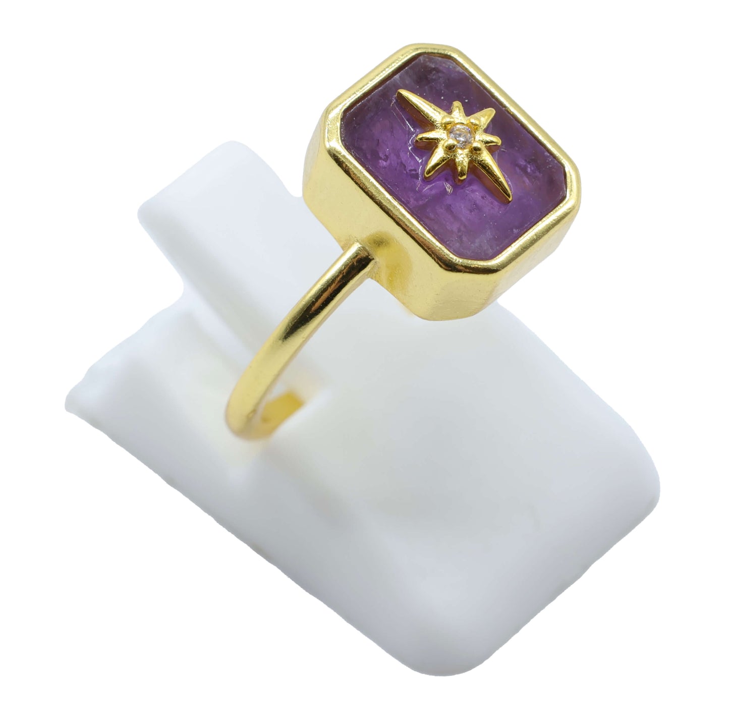 Bague Argent 925 Améthyste Rectangle + Charme