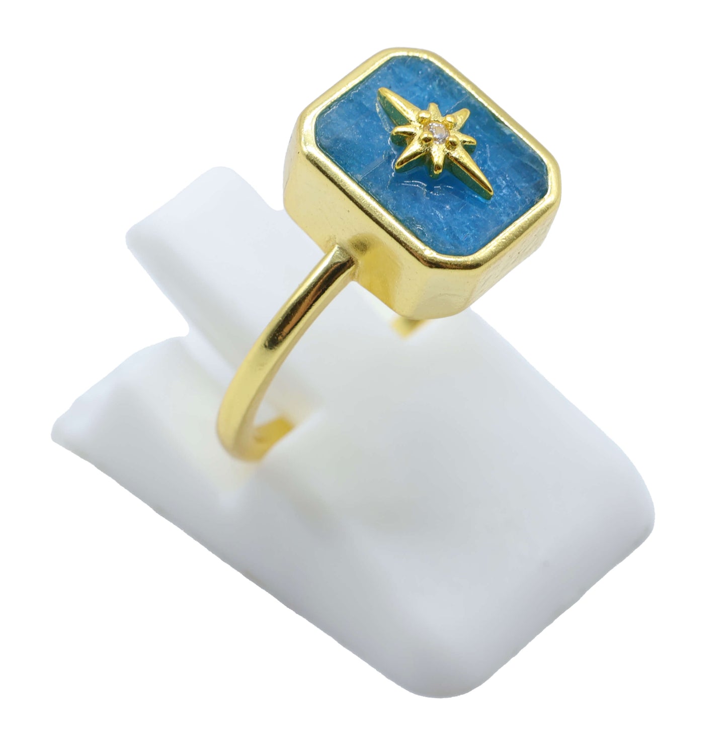 Bague Argent 925 Apatite Rectangle + Charme