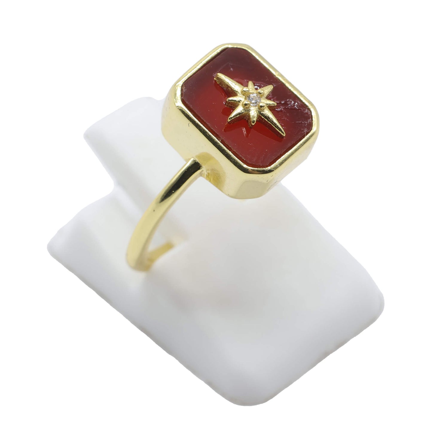 Bague Argent 925 Grenat Rectangle + Charme