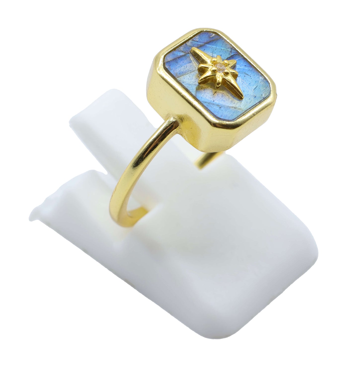 Bague Argent 925 Labradorite Rectangle + Charme