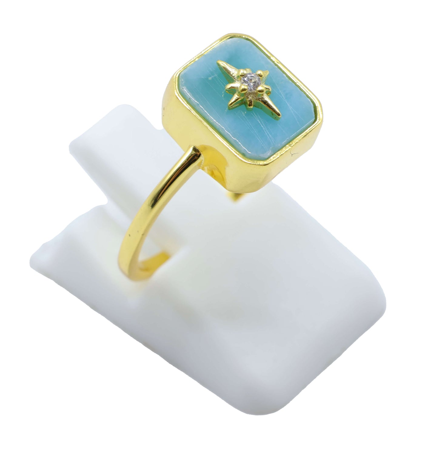 Bague Argent 925 Larimar Rectangle + Charme