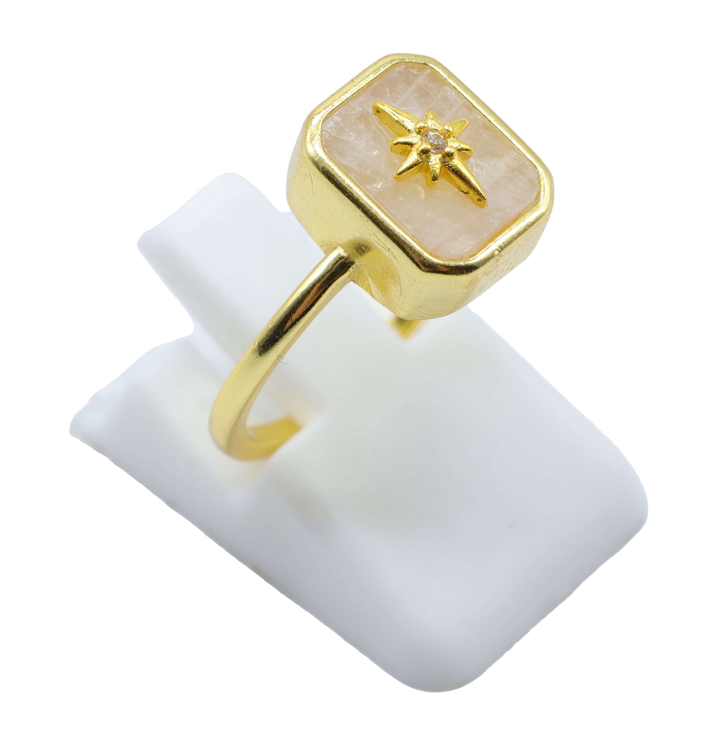 Bague Argent 925 Pierre de Lune Rectangle + Charme