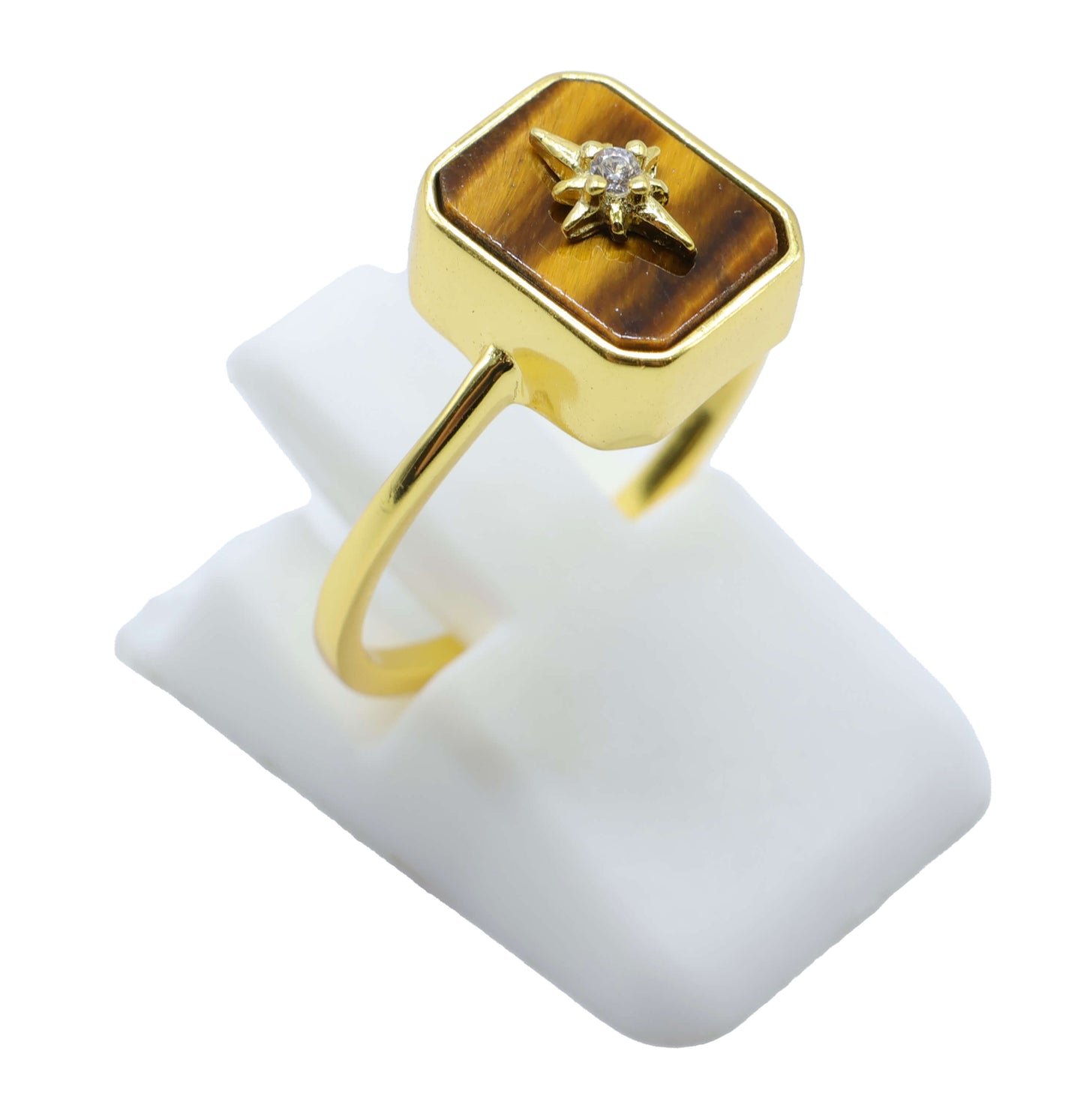 Bague Argent 925 Oeil de Tigre Rectangle + Charme