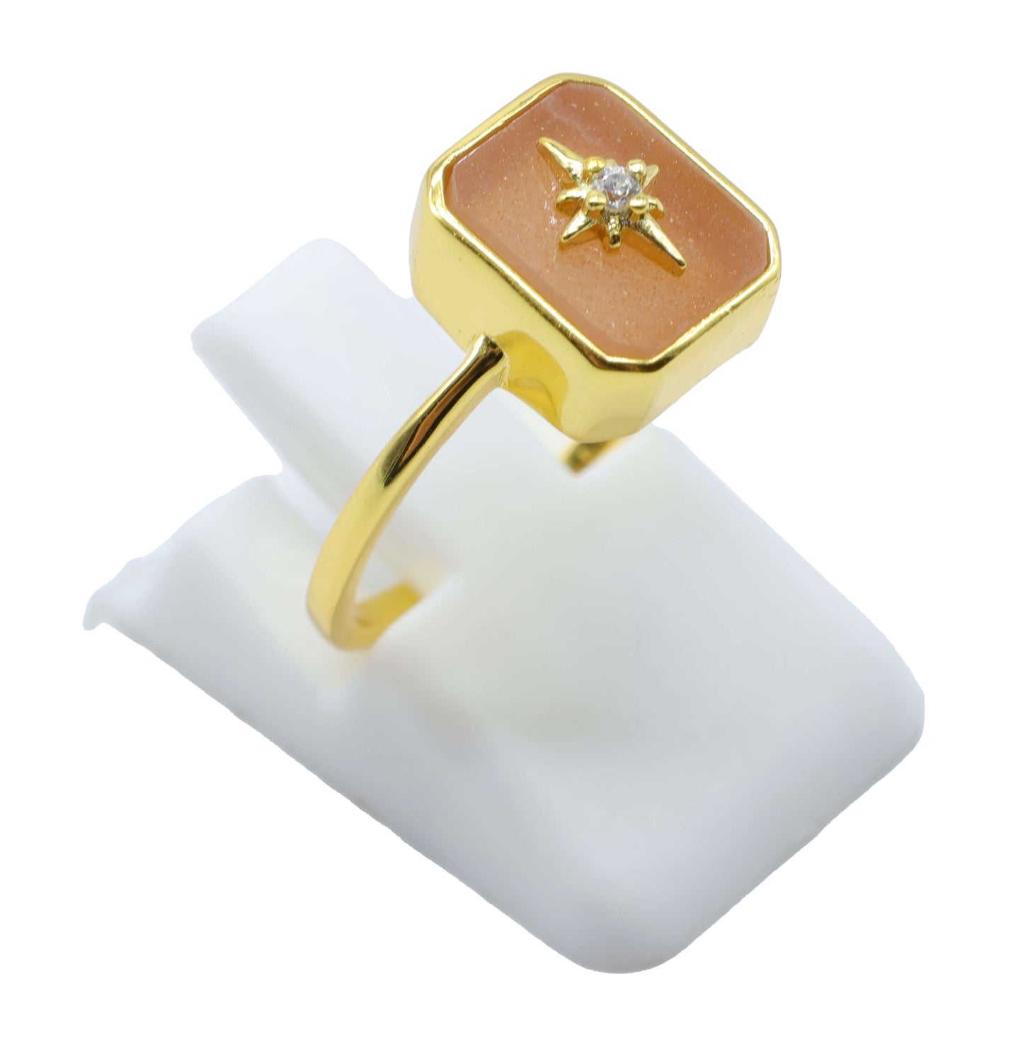 Bague Argent 925 Pierre de Soleil Rectangle + Charme