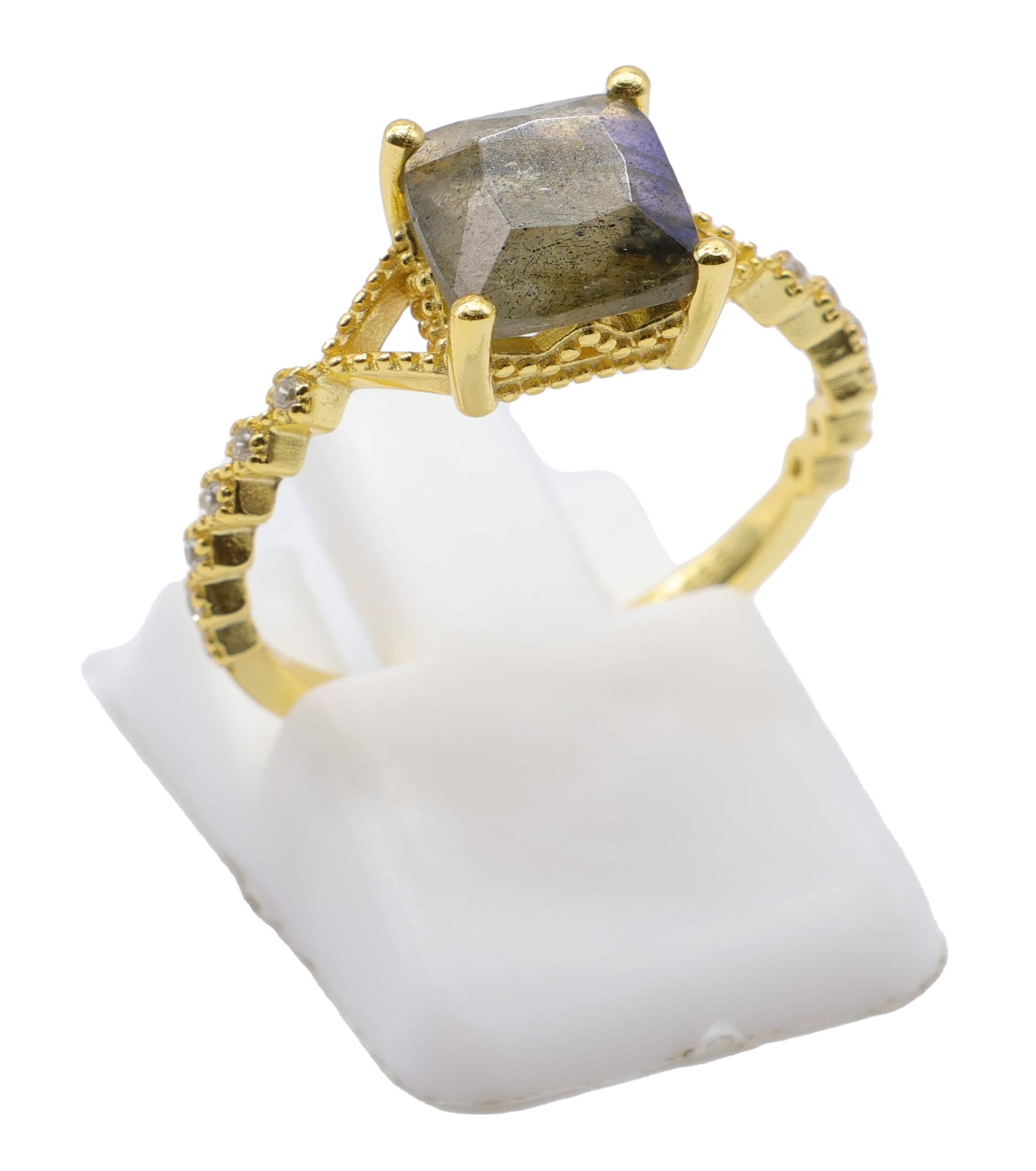 Bague Argent 925 Labradorite Carrée