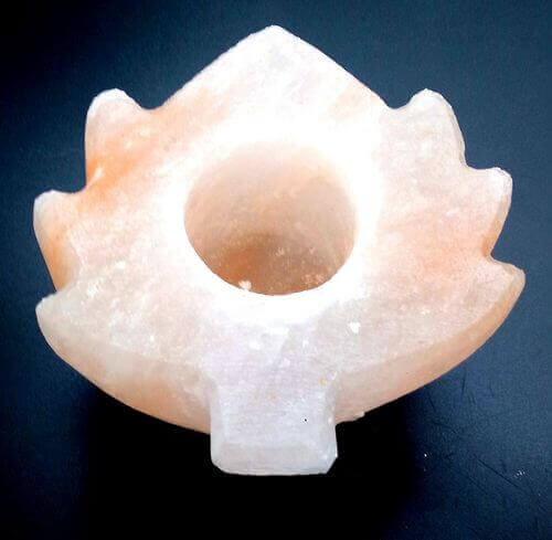 Bougeoir Cristaux de Sel Feuille d'Erable 10cm