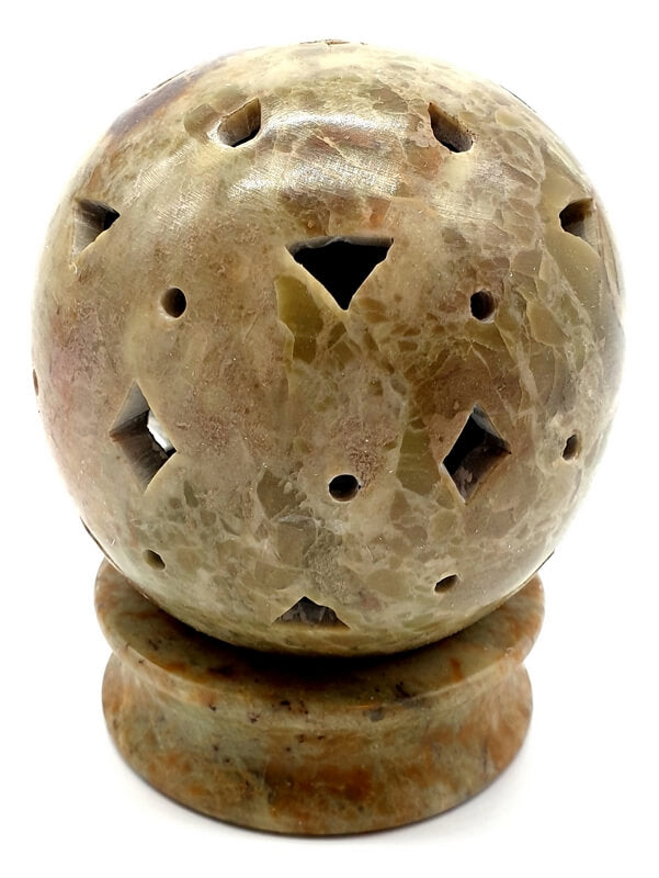 Bougeoir Eclairant Pierre Globe Gris / Rouge 10cm