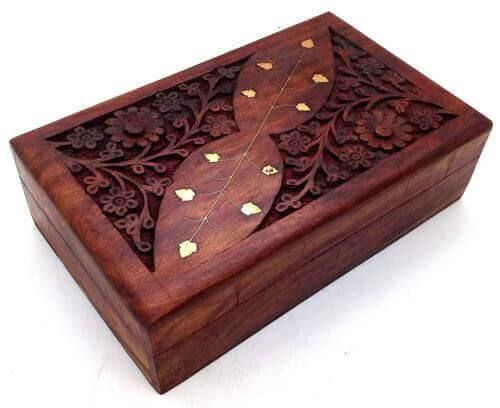 Boîte à Bijoux Bois Fleurs Motifs 20cm