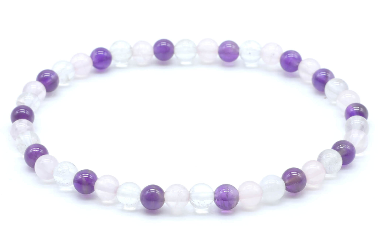 Bracelet Améthyste, Cristal, Quartz Rose perles 4mm