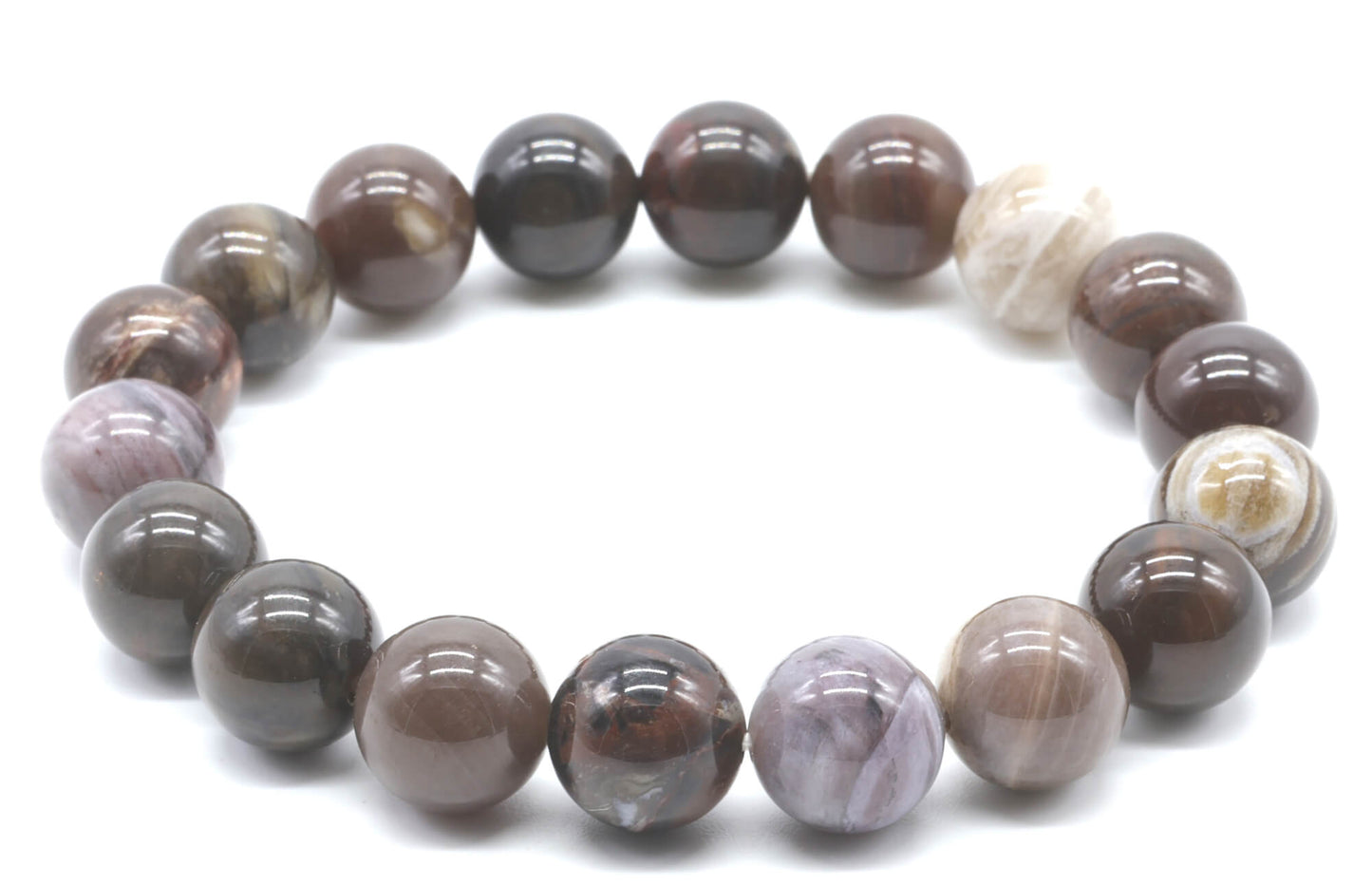 Bracelet Agate Fossile perles 10mm