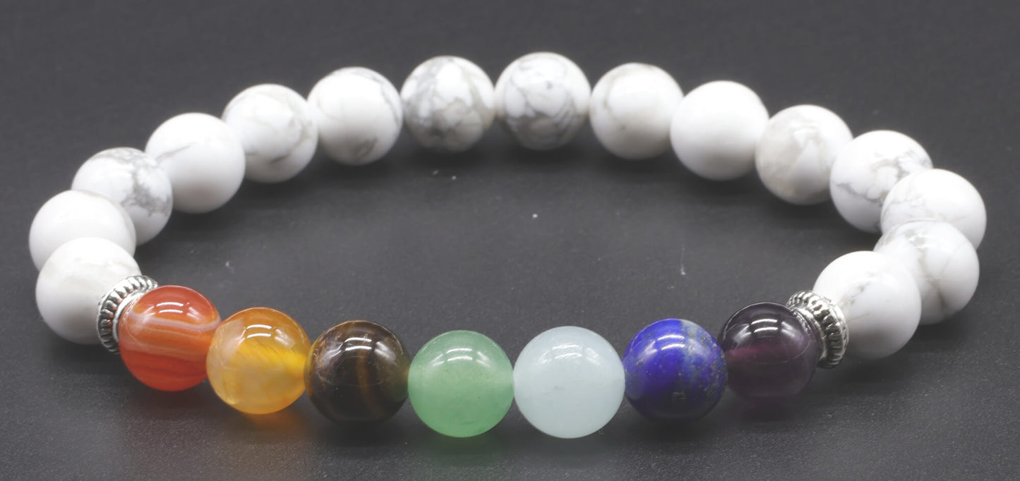 Bracelet Howlite Blanche & 7 Chakras perles 8mm