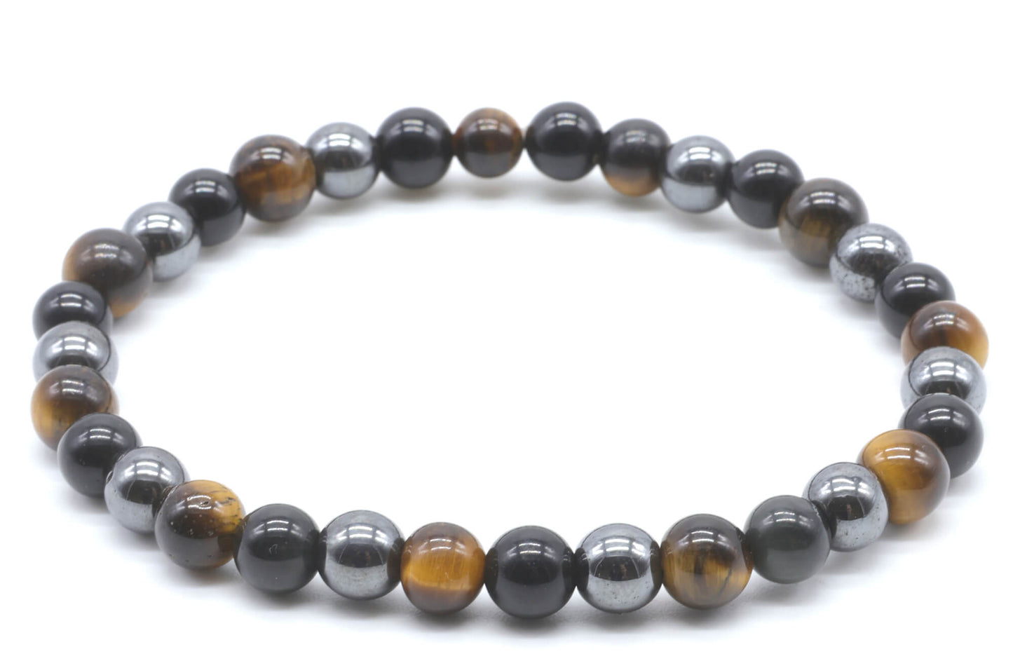 Bracelet Protection Obsidienne Noire, Hematite, Oeil de Tigre perles 6mm