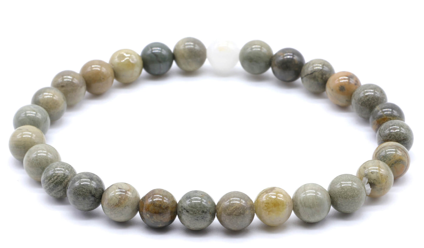 Bracelet Jaspe Feuille d'Argent perles 6mm