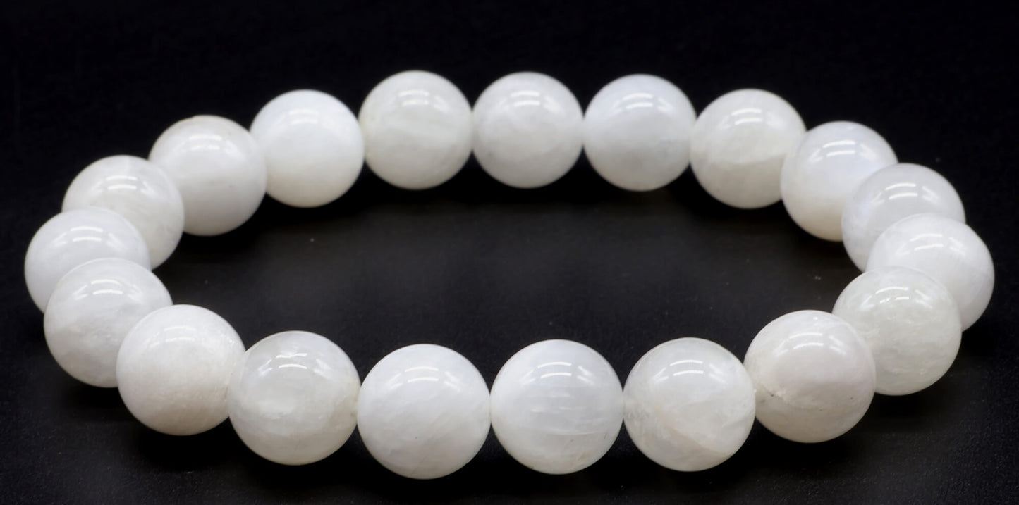 Bracelet Pierre de Lune Blanche 'AA' perles 10mm
