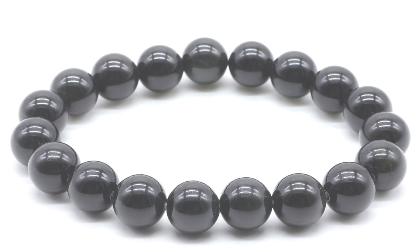 Bracelet Obsidienne Noire Dorée perles 10mm