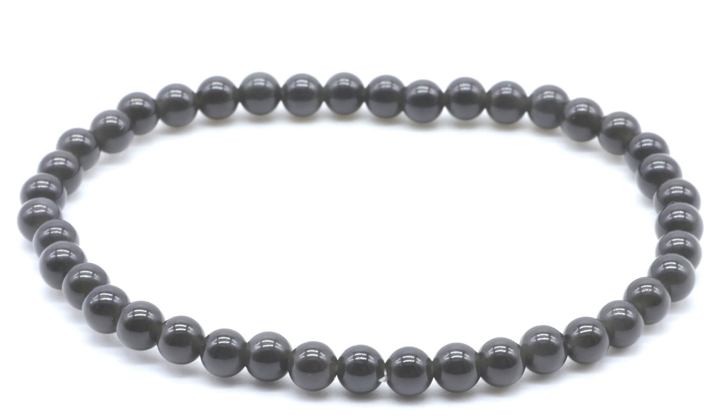 Bracelet Obsidienne Noire Dorée perles 4mm