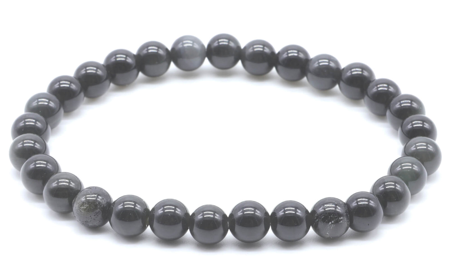 Bracelet Obsidienne Noire Dorée perles 6mm