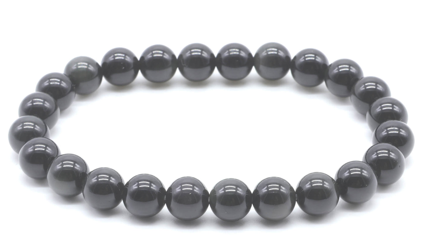 Bracelet Obsidienne Noire Dorée perles 8mm