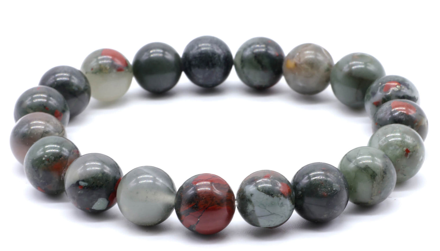 Bracelet Jaspe Héliotrope Africaine perles 10mm