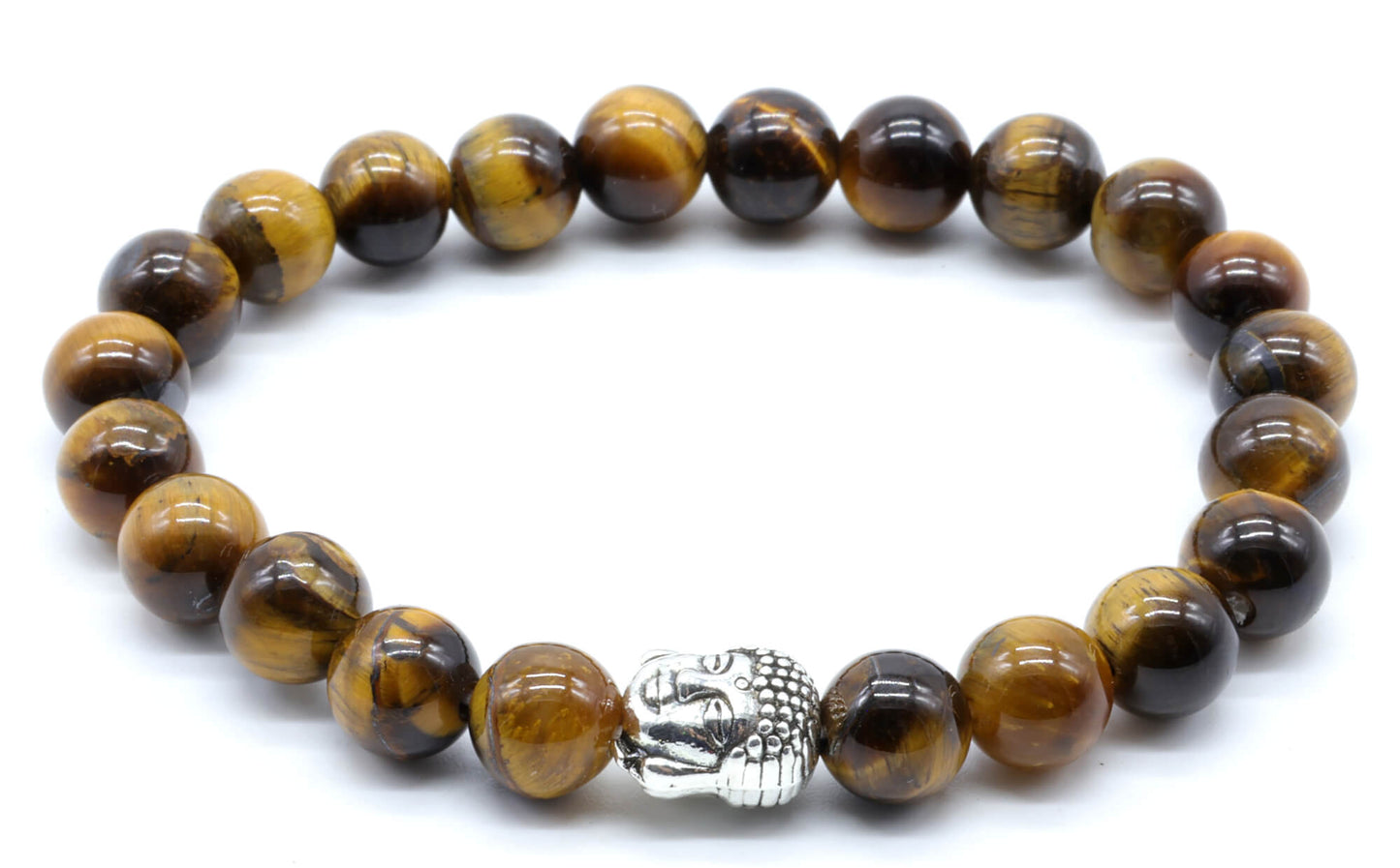 Bracelet Oeil de Tigre & Bouddha perles 8mm