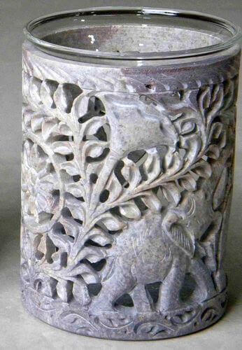 Brûleur Huile Pierre Ajouré Eléphants 11cm