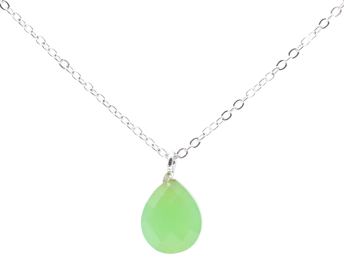 Collier Argent 925 Jade Verte Goutte