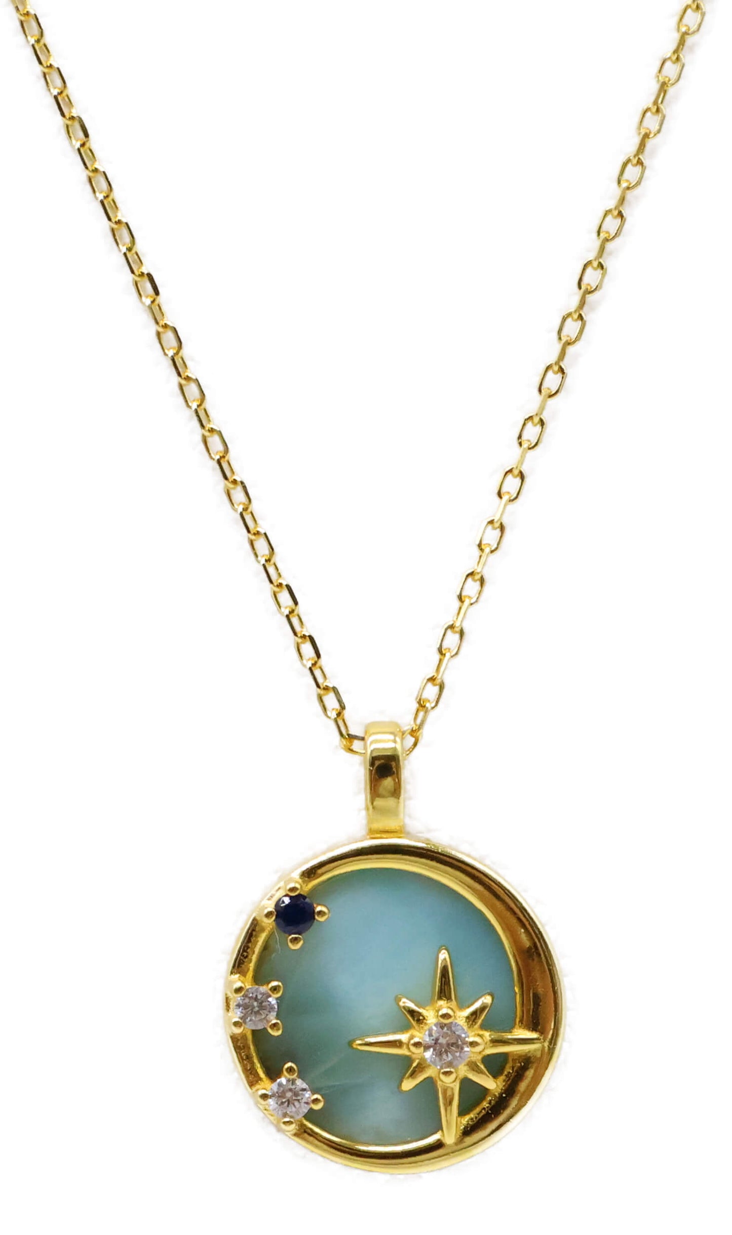 Collier Argent 925 Larimar & Etoiles