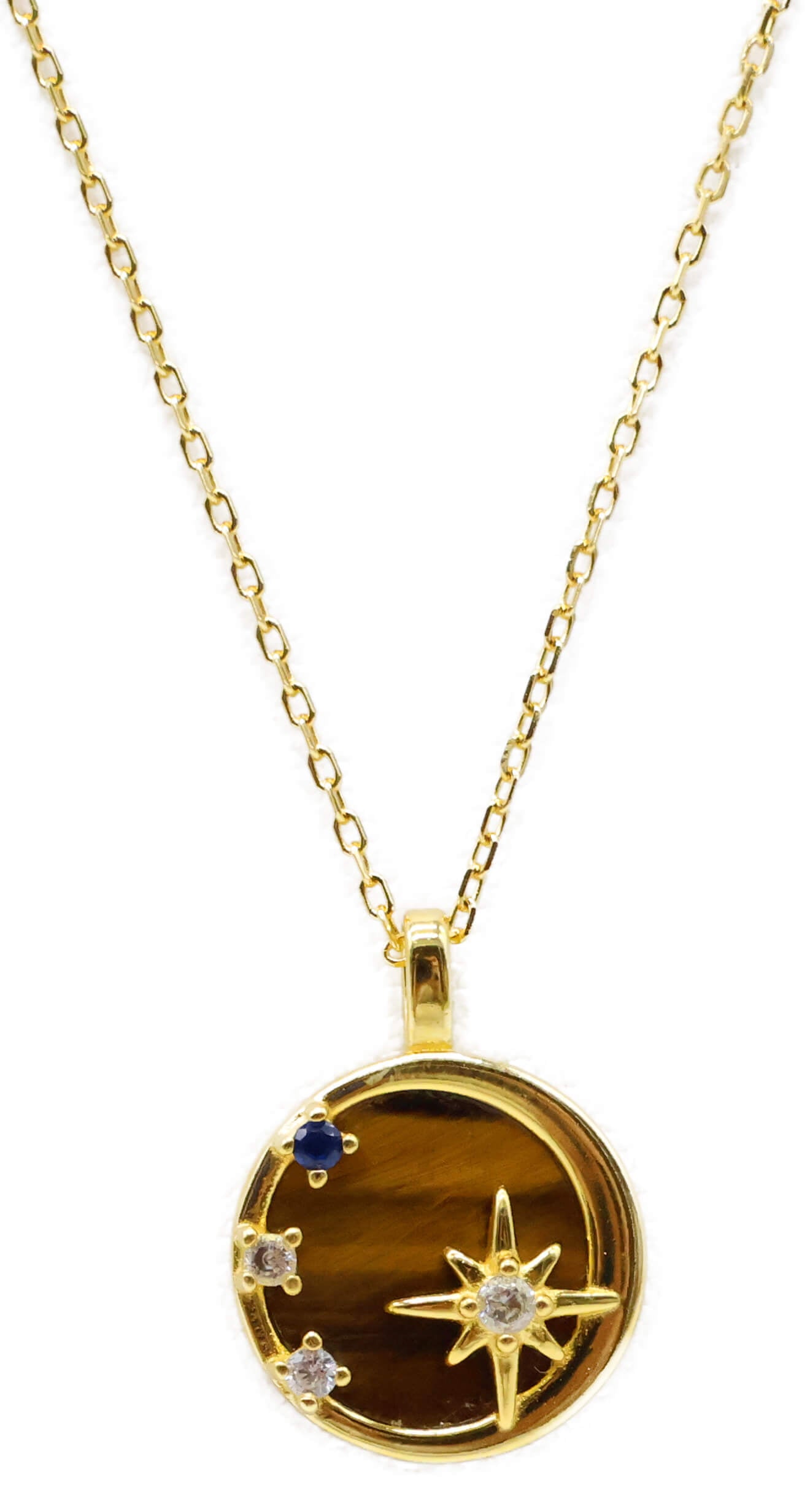 Collier Argent 925 Oeil de Tigre & Etoiles