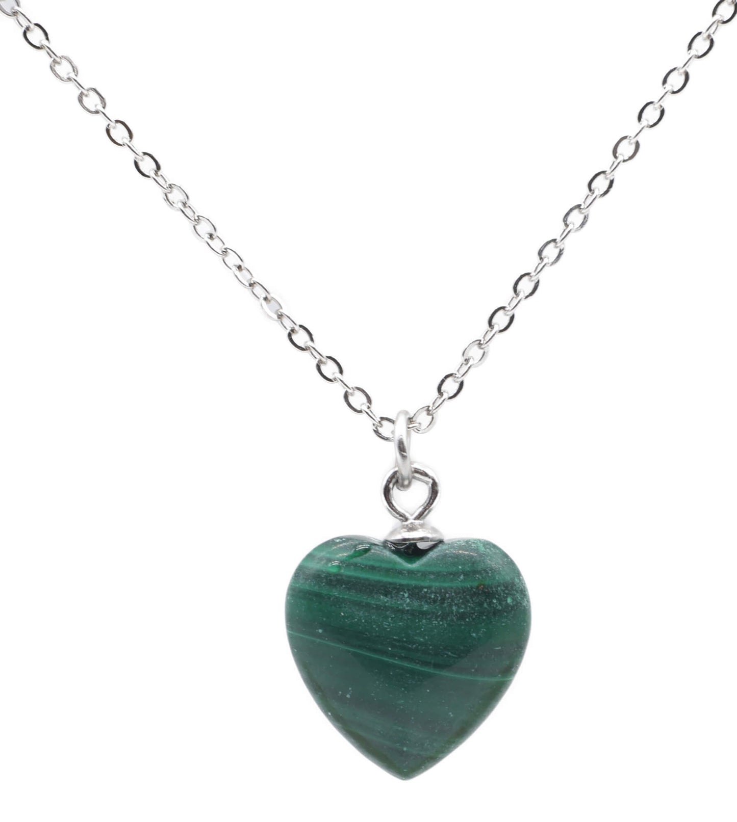 Collier Argent 925 Malachite Coeur