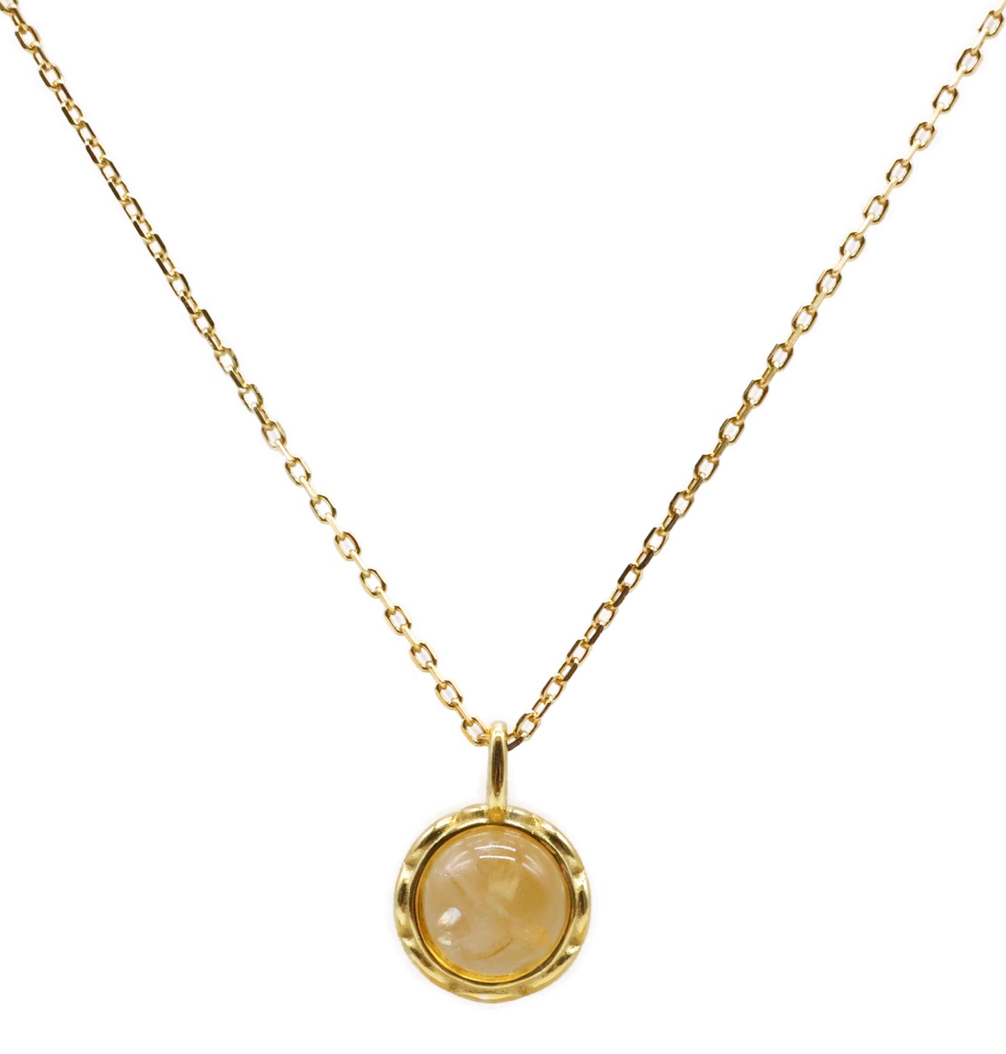 Collier Argent 925 Citrine Naturelle Ronde