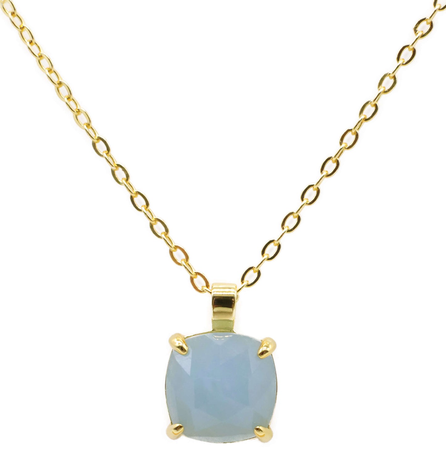 Collier Argent 925 Aigue Marine Carrée