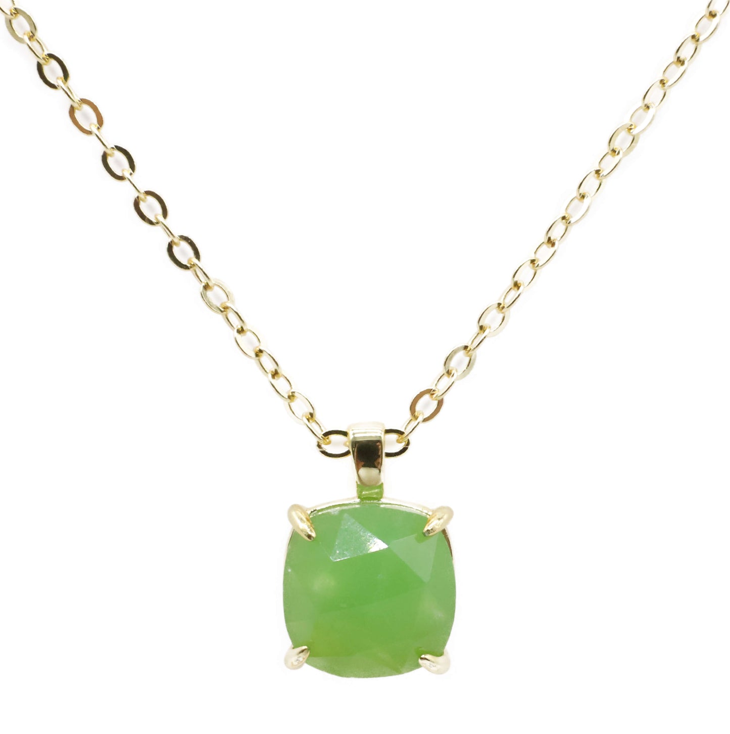 Collier Argent 925 Jade Verte Carrée