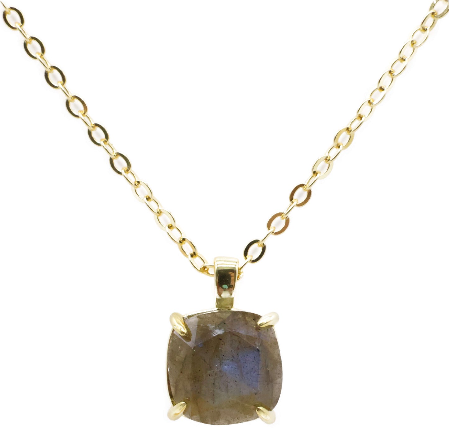 Collier Argent 925 Labradorite Carrée