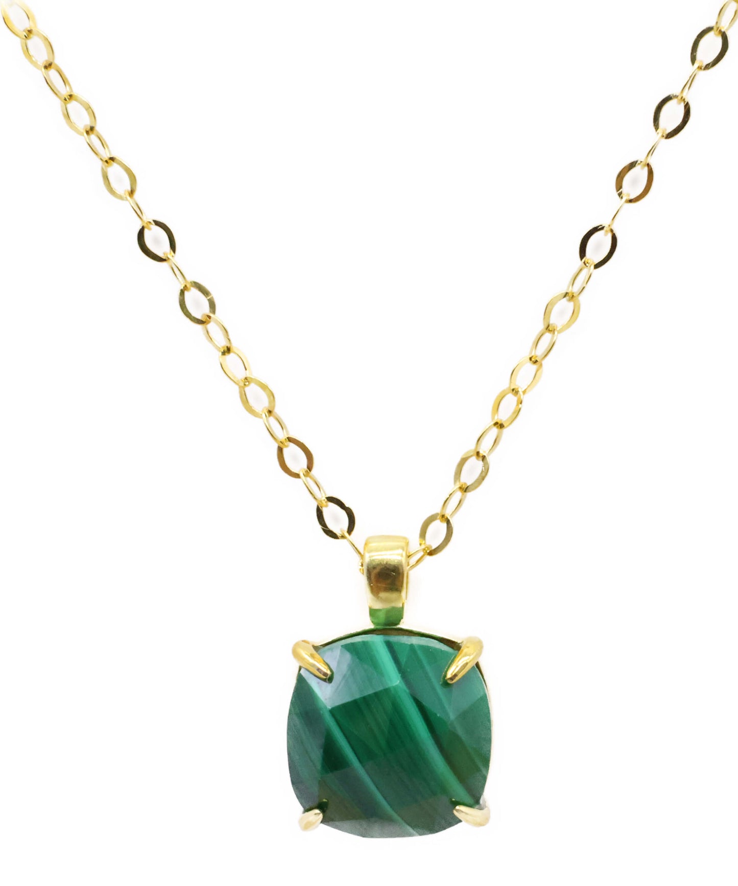 Collier Argent 925 Malachite Carrée