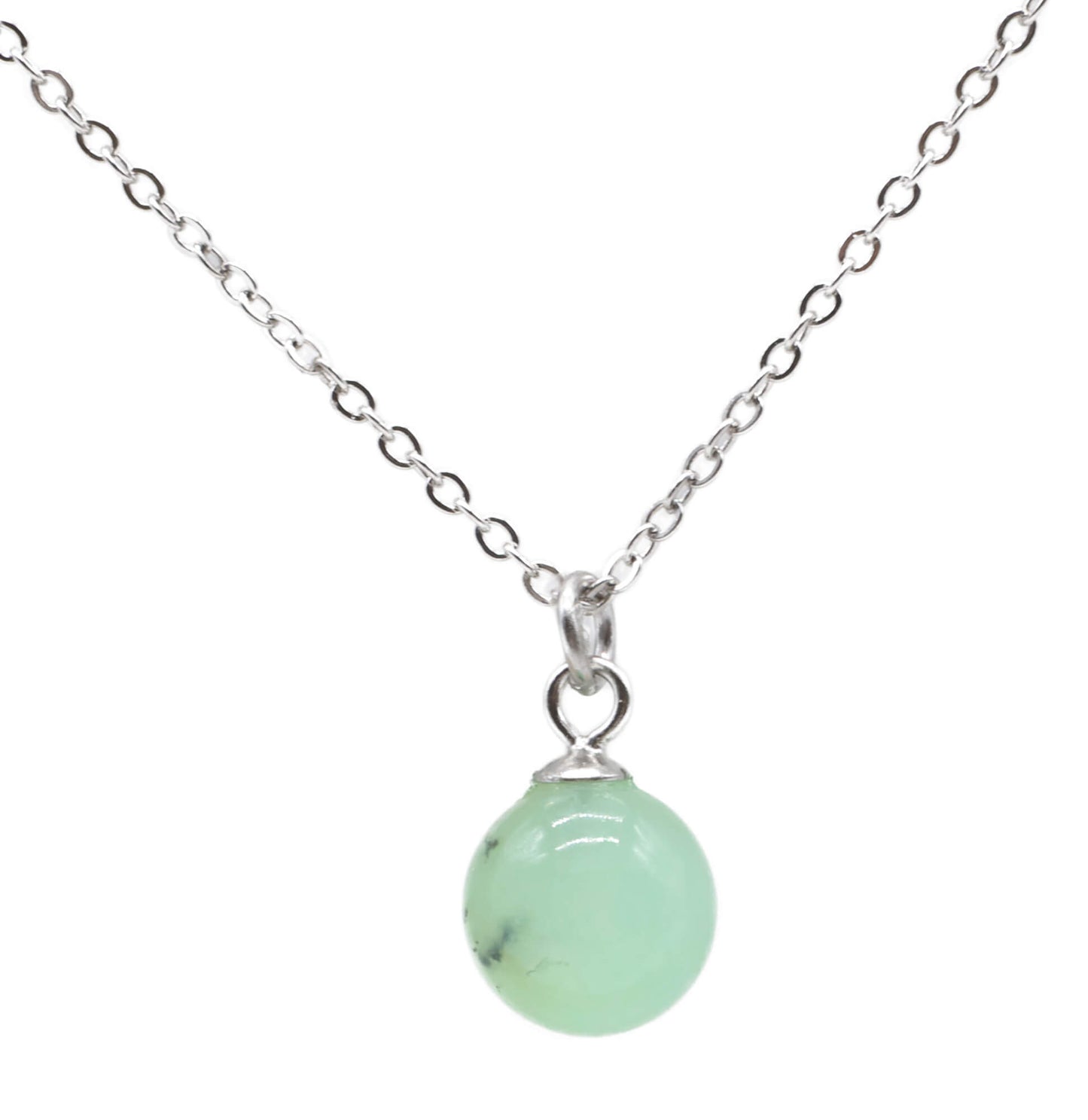 Collier Argent 925 Jade Verte Boule