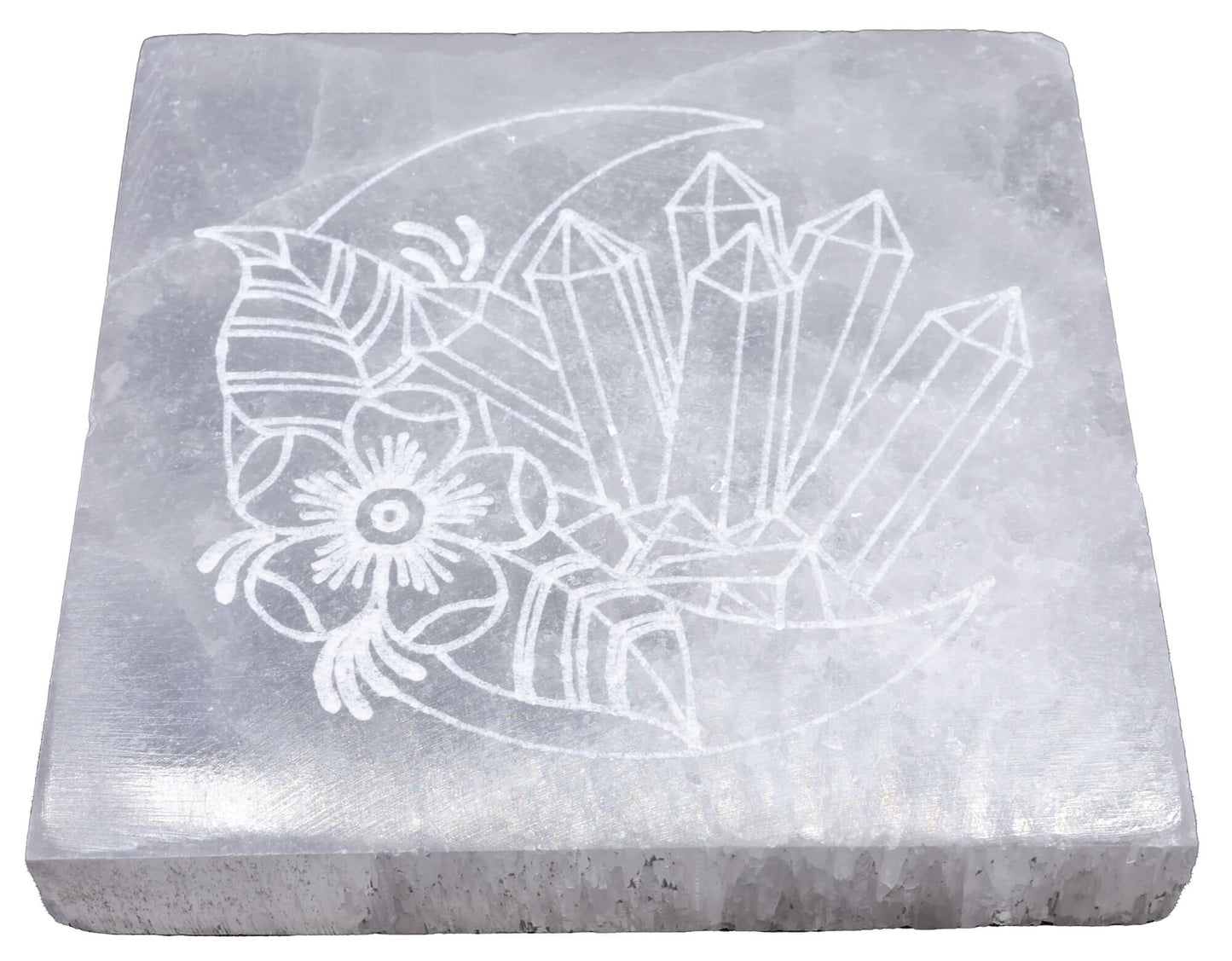 Plaque Sélénite Lune & Minéraux 10cm