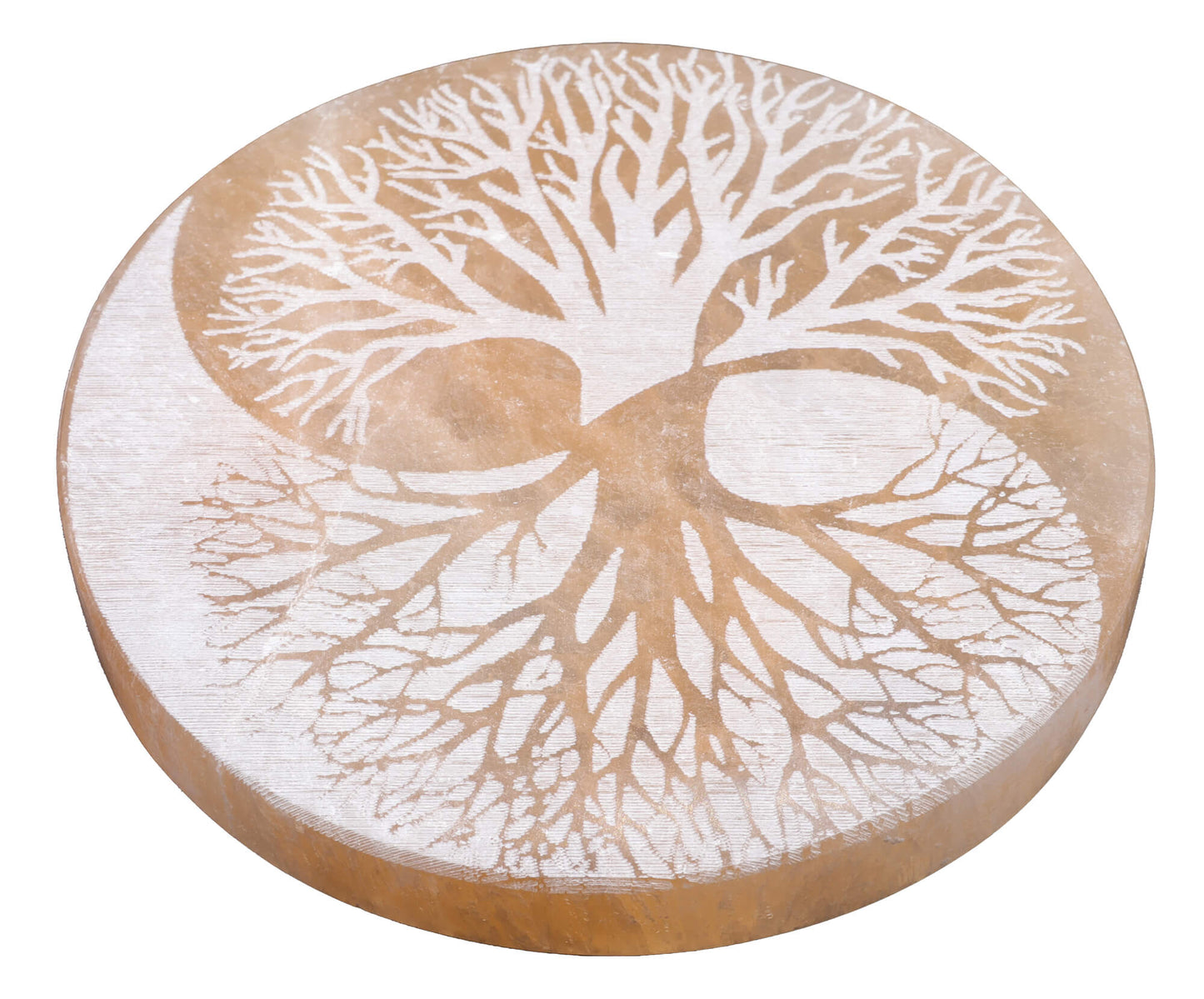 Plaque Sélénite Arbre de Vie Yin-Yang Orange/Blanc 10cm
