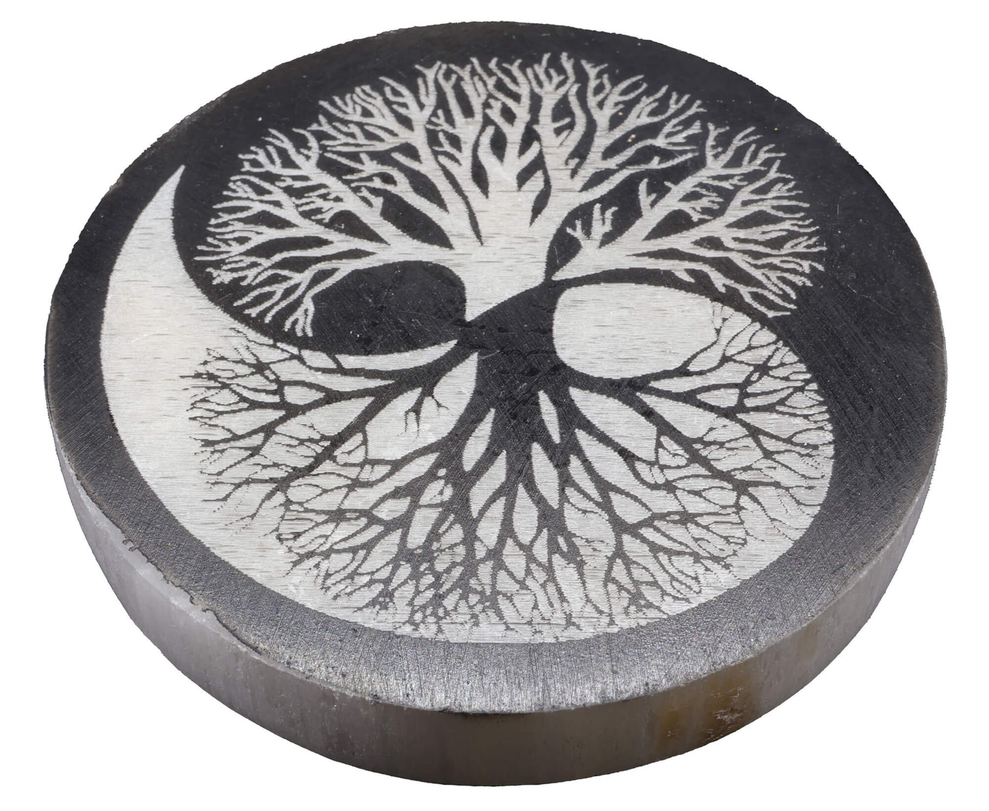 Plaque Sélénite Arbre de Vie Yin-Yang Noir/Blanc 10cm