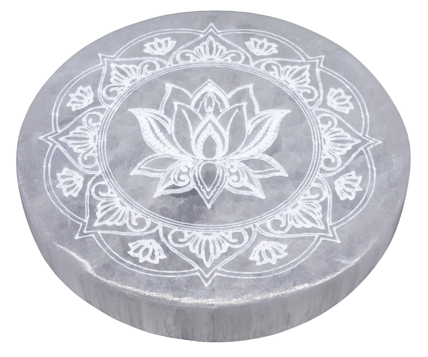 Plaque Sélénite Lotus Mandala 10cm