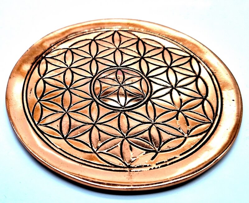 Plaque Métal Fleur de Vie 15cm - Plaquée Cuivre