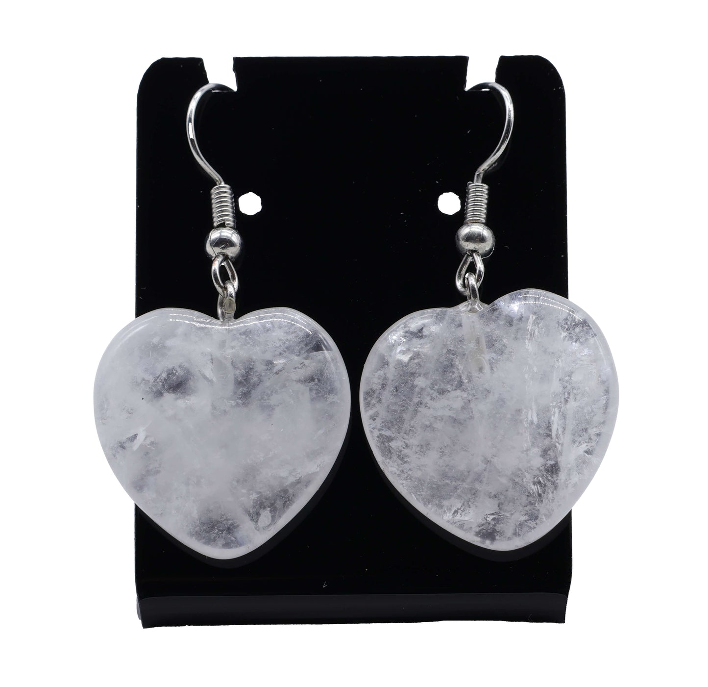 Boucles d'oreilles Coeur Cristal de Roche 4cm