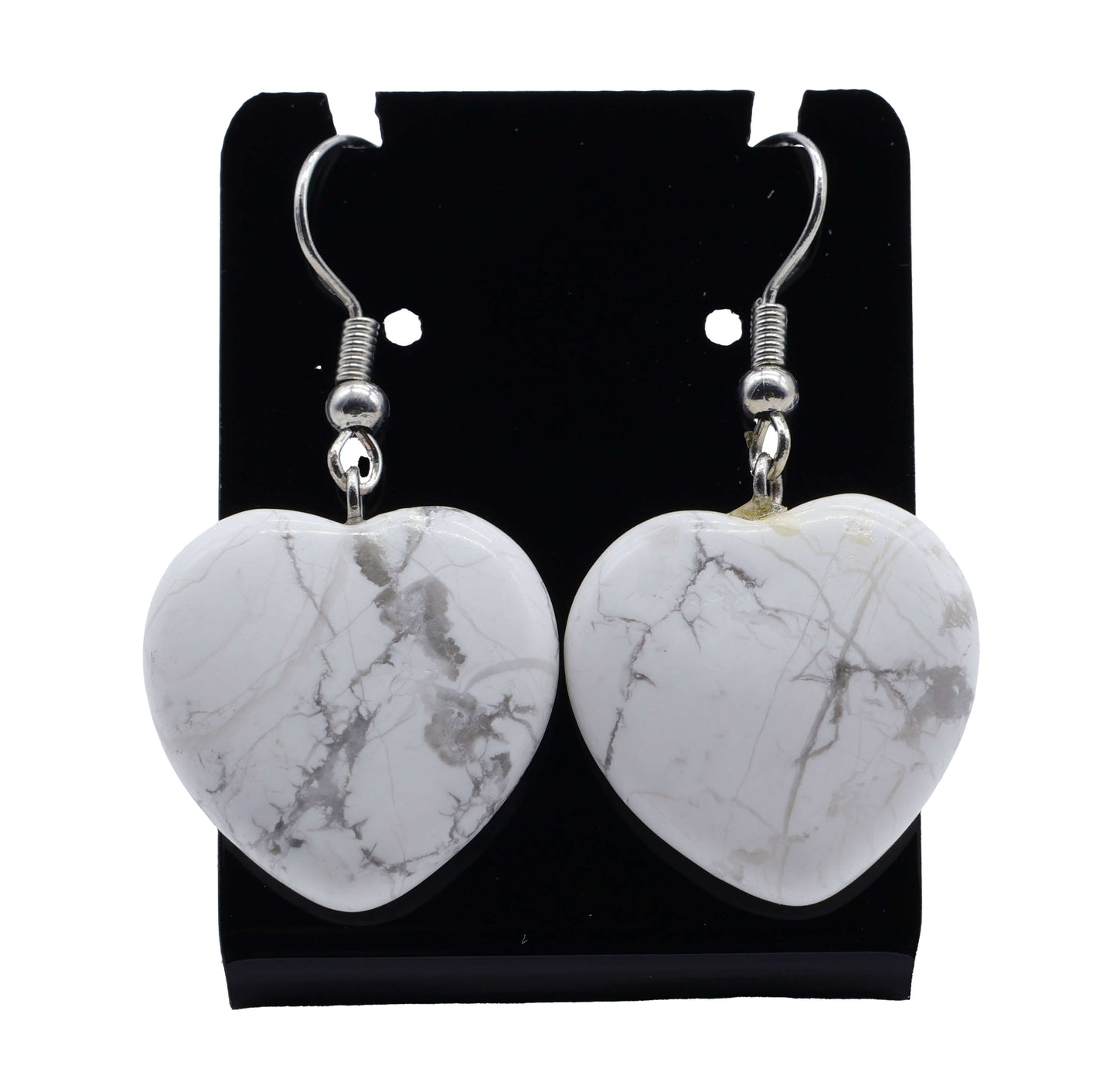 Boucles d'oreilles Coeur Howlite 4cm