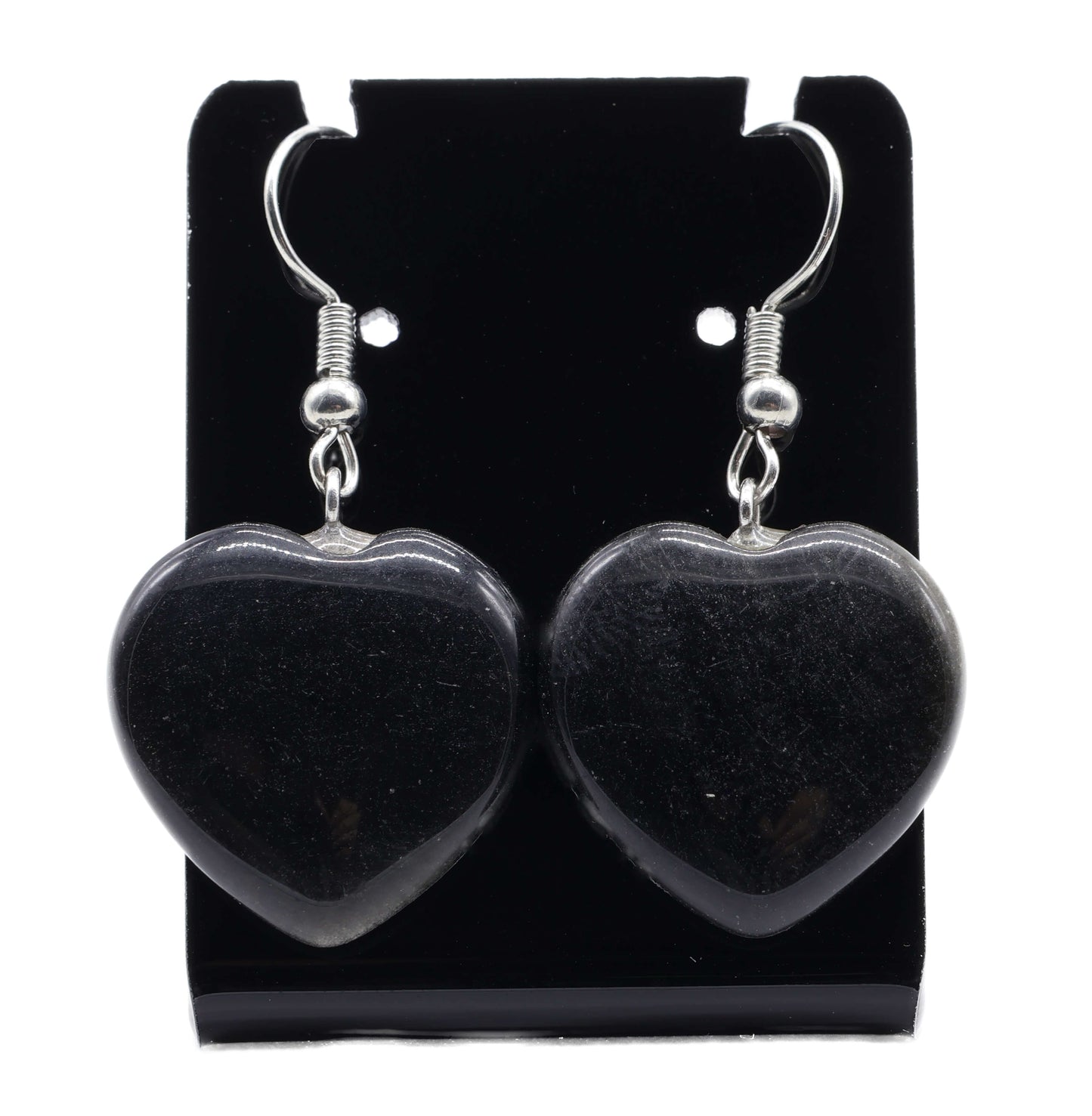 Boucles d'oreilles Coeur Obsidienne Noire 4cm