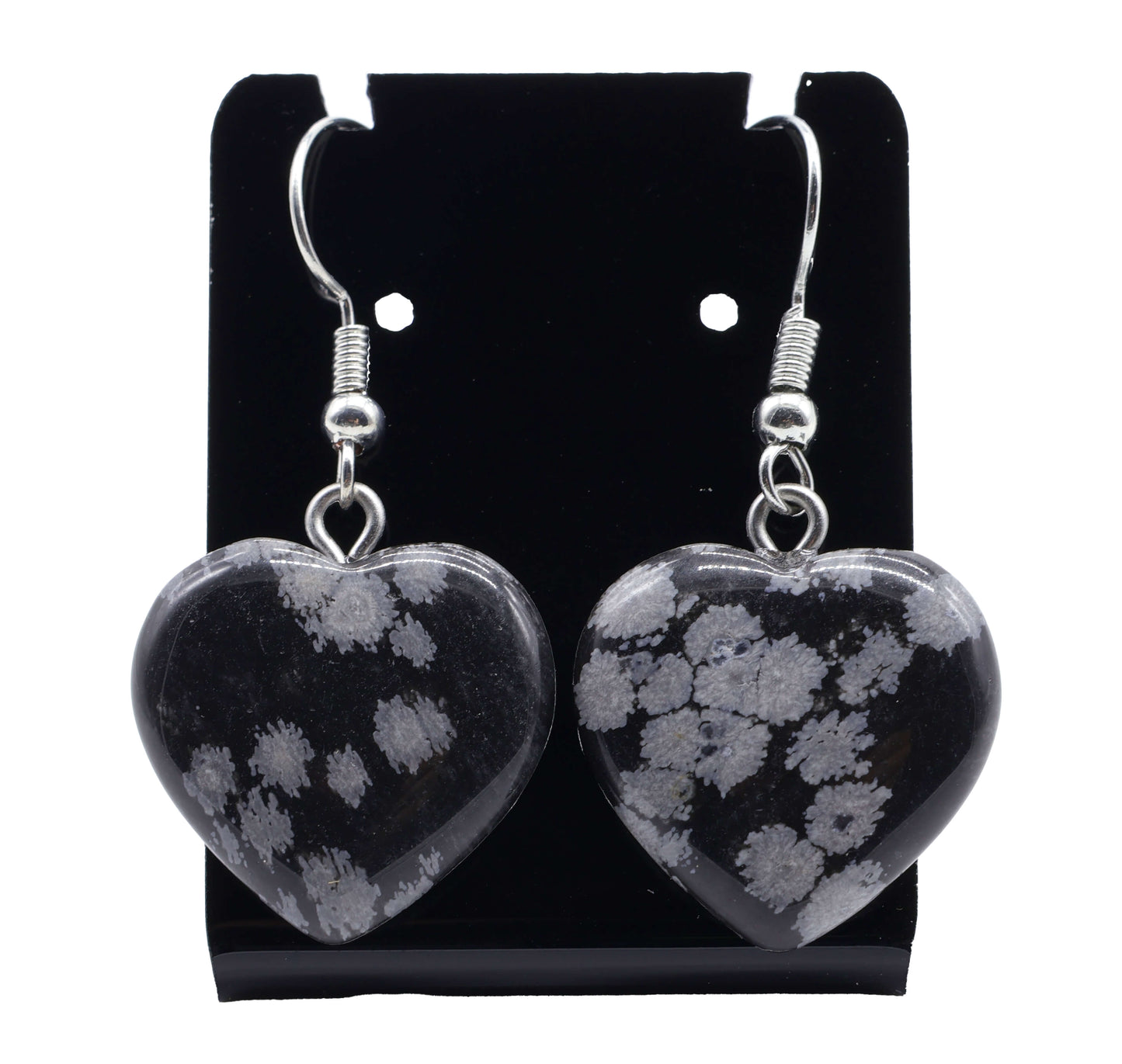 Boucles d'oreilles Coeur Obsidienne Neige 4cm