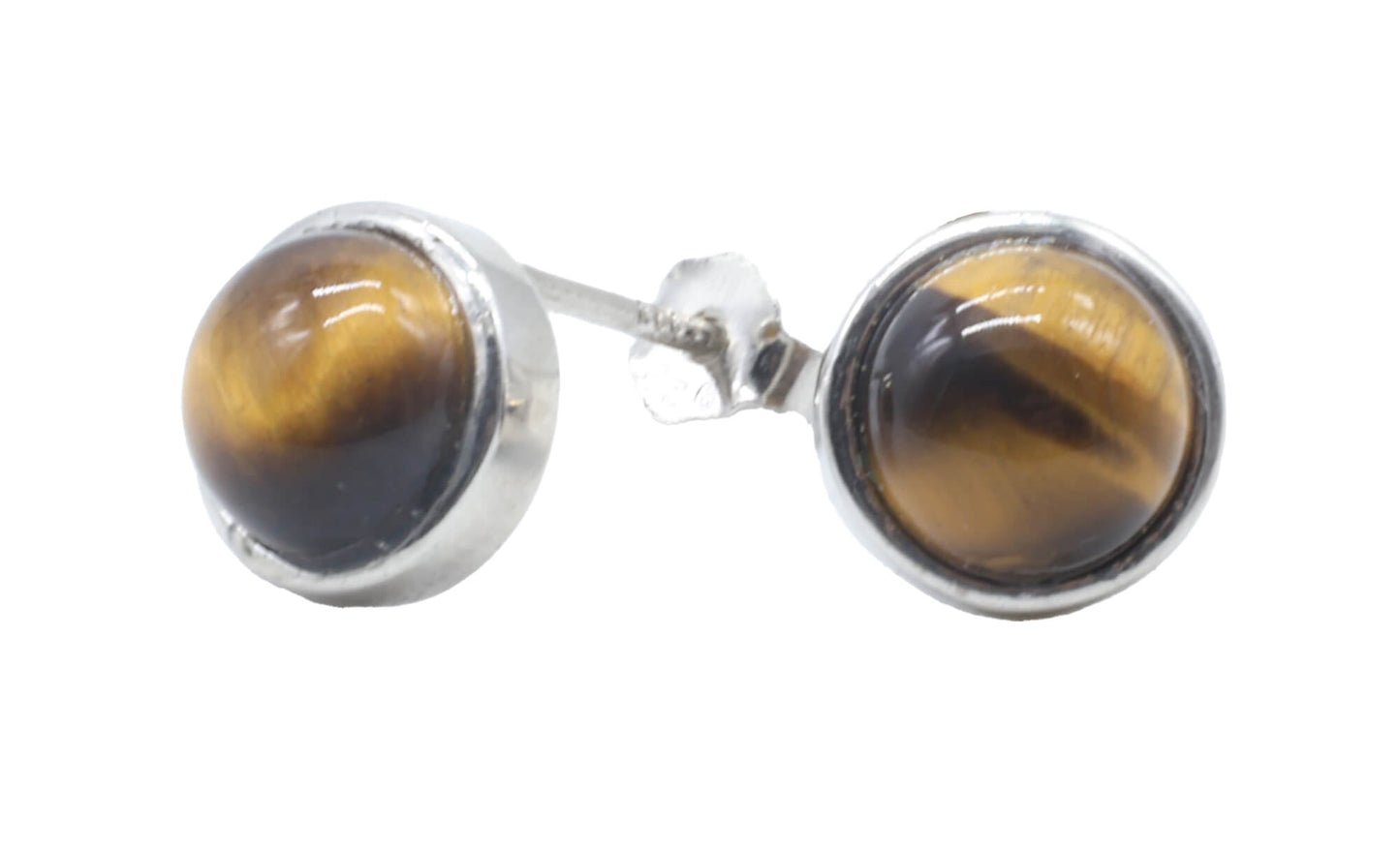 Boucles d'oreilles Argent 925 Oeil de Tigre ronde polie