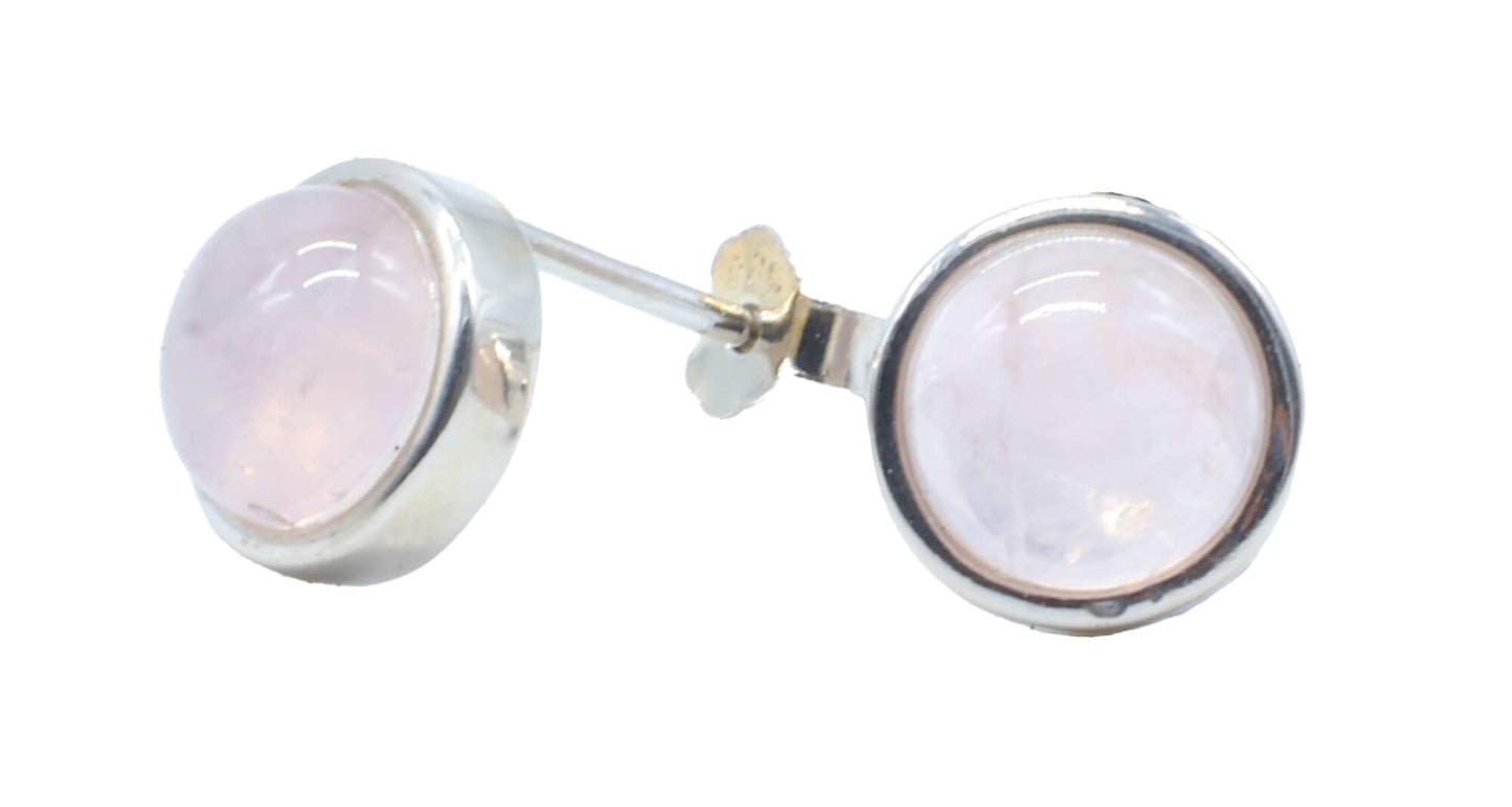 Boucles d'oreilles Argent 925 Quartz Rose ronde polie