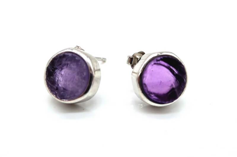 Boucles d'oreilles Argent 925 Améthyste ronde brute