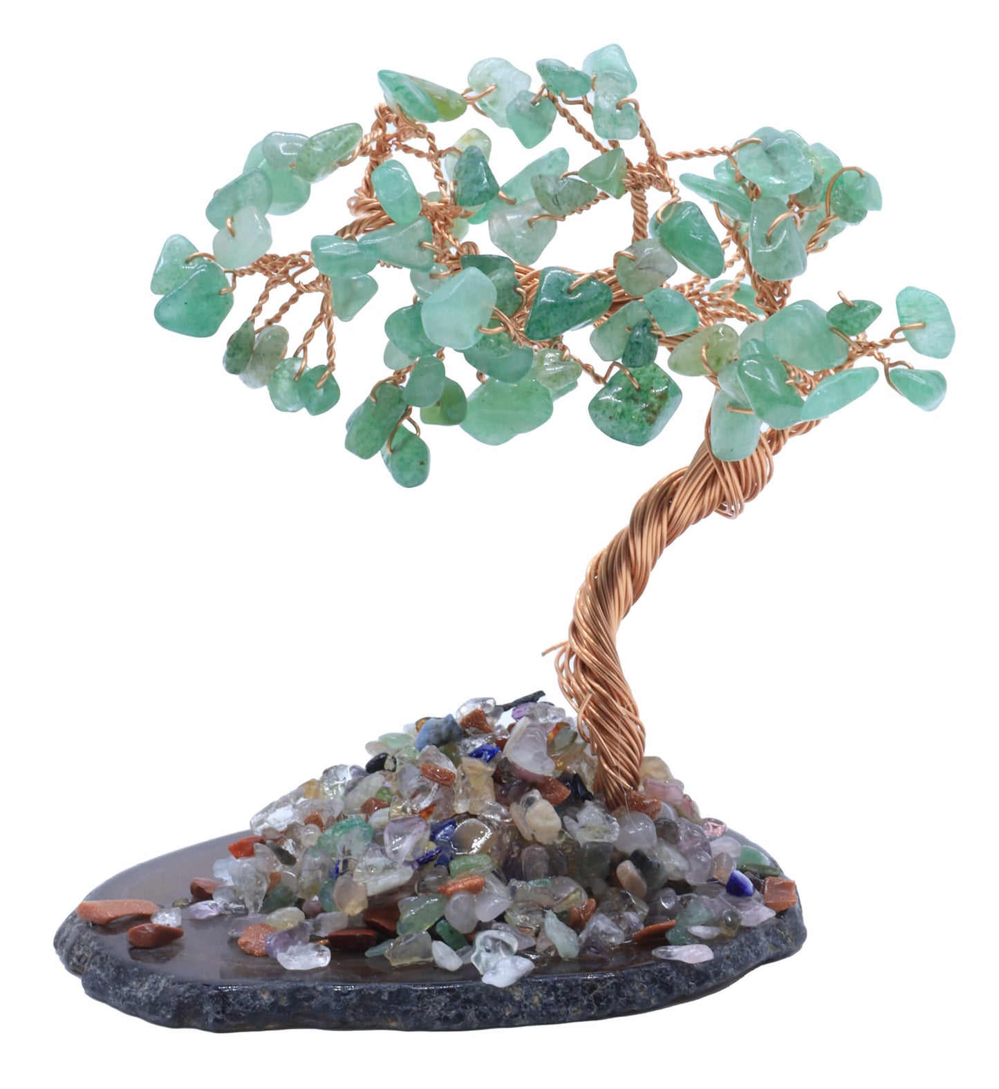 Arbre du Bonheur Aventurine Verte sur Tranche Agate 12cm