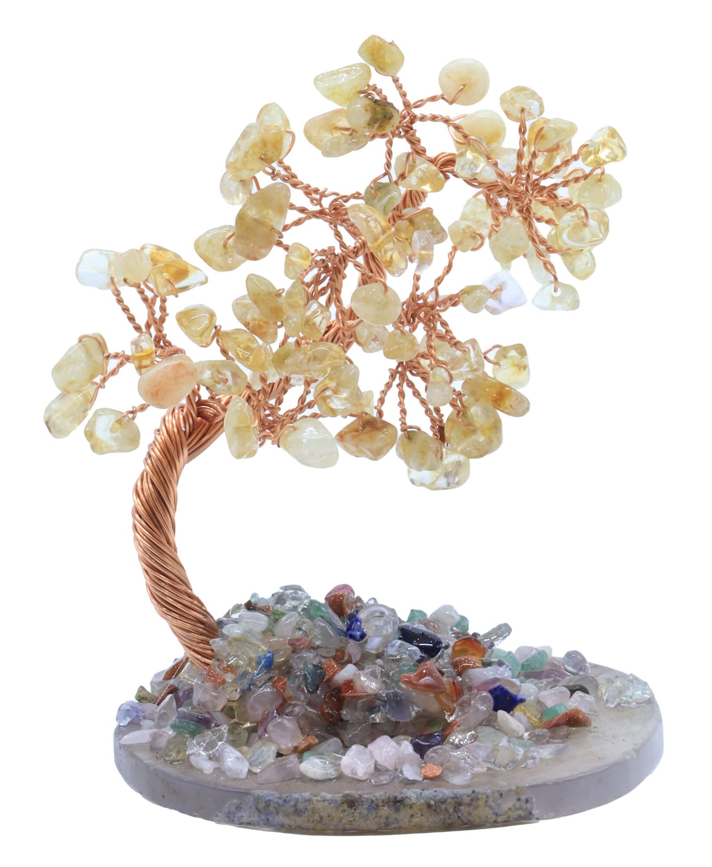 Arbre du Bonheur Citrine sur Tranche Agate 12cm
